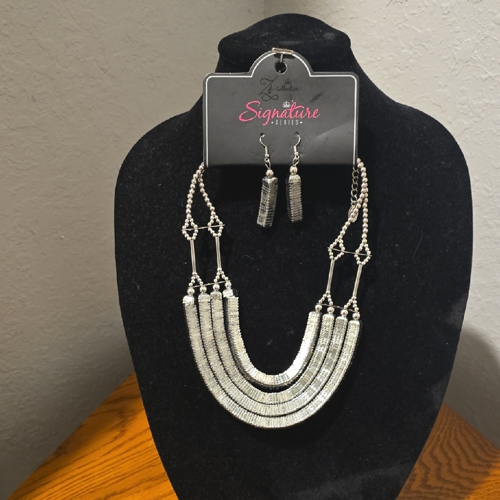 Signature Silver Layered Necklace and Earring Set